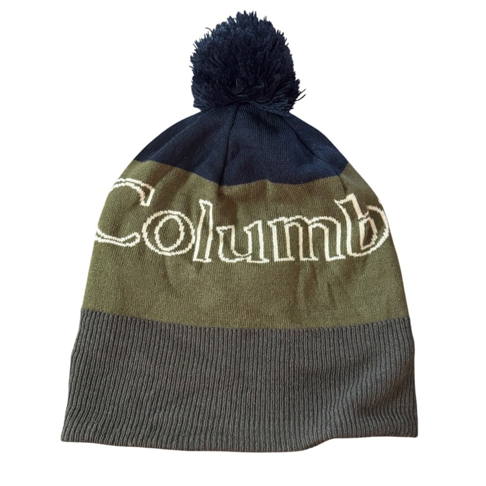 Columbia Mens Omni-Heat Beanie‎ Pom Pom Winter Hat Knit Green Navy Grey Logo